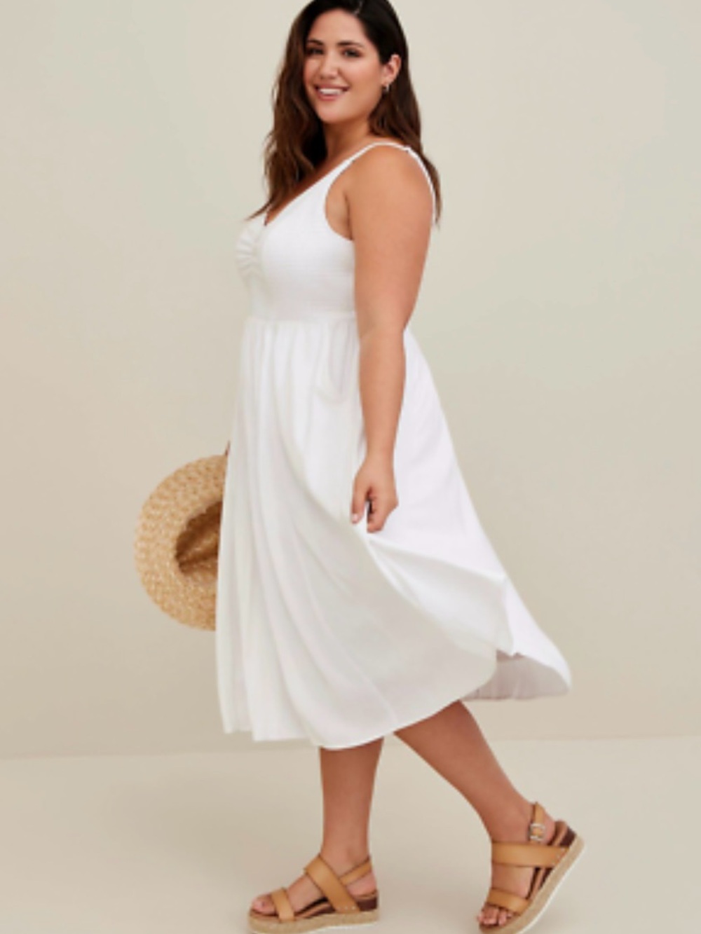 Torrid Bright White Lenny Smocked Bodice Midi Dress with Pockets Size 2X Bridal